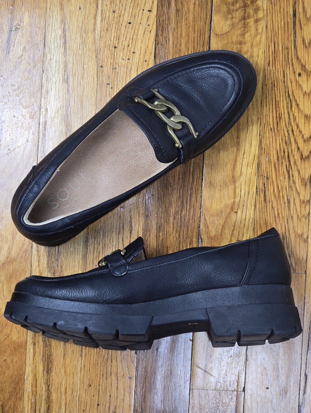 SOUL Naturalizer Black Faux Leather Goth Dark Academia Lug Sole Loafer 10M